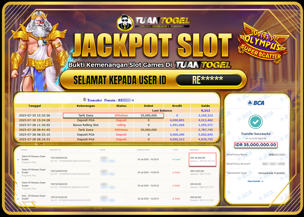 TUANTOGEL JACKPOT SLOT GATES OF OLYMPUS SUPER SCATTER Rp35.000.000 